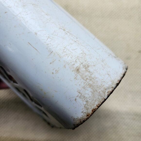 Antique French Enamelware Onion Oignons Bin Wall Container Black White Vintage - Picture 8 of 10